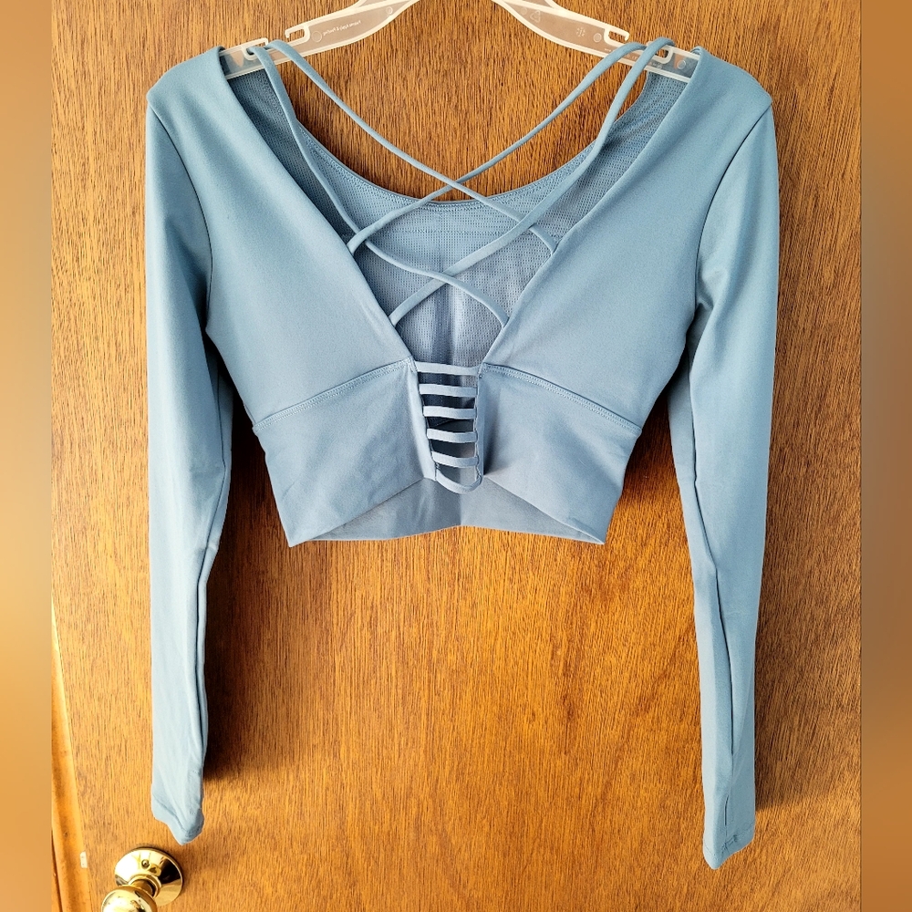 HALARA Light Blue Long Sleeve Strappy Crop Top